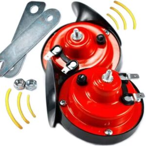 Set Claxon 2 Bucati Auto Flexzon,Cu Releu De 300DB, 12v Roșu