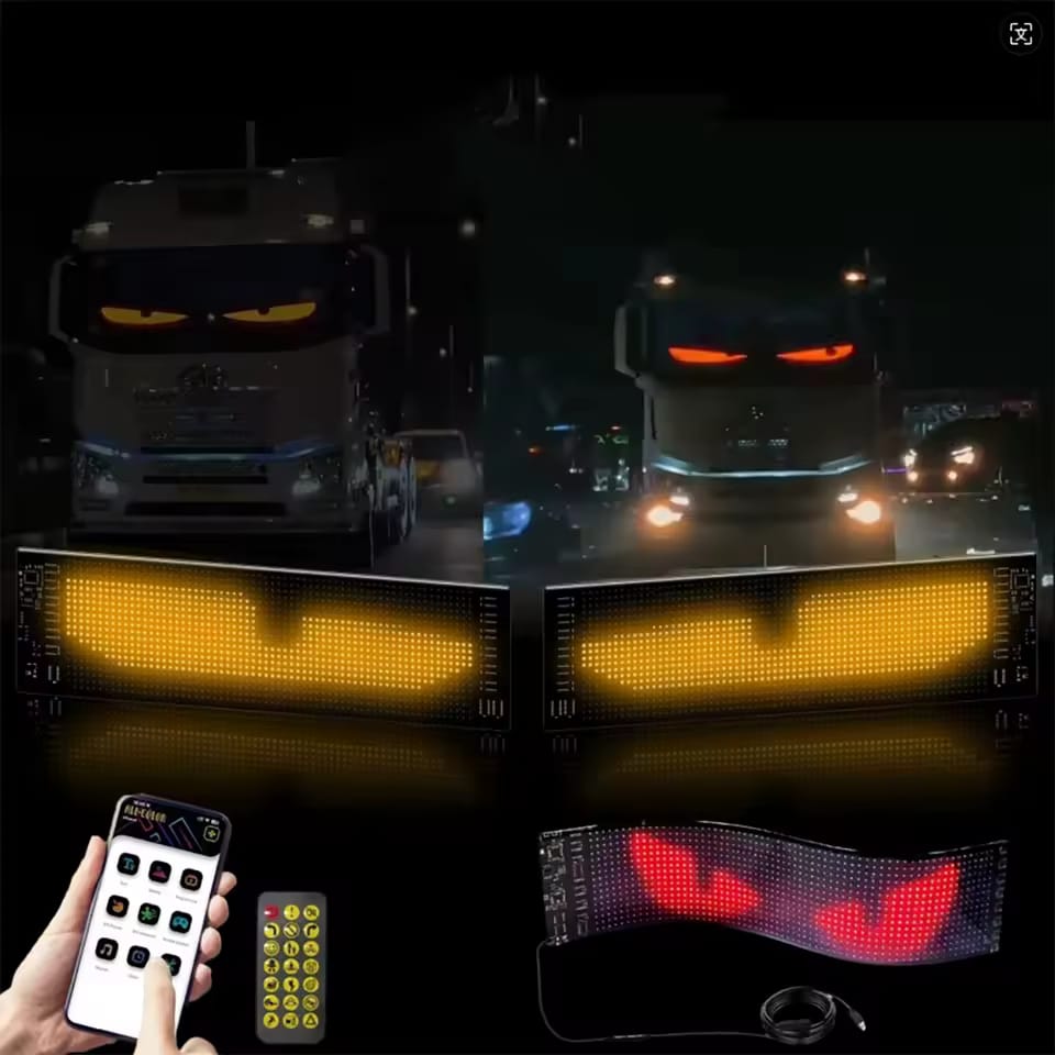 Panou afisaj Matrix LED BZRSH, flexibil, display RGB, 595x120 mm, devil eyes, ochi camion, ceas, mesaje personalizate, control aplicatie si telecomanda, conectare USB - imagine 5