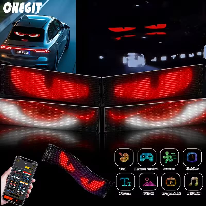 Panou afisaj Matrix LED BZRSH, flexibil, display RGB, 595x120 mm, devil eyes, ochi camion, ceas, mesaje personalizate, control aplicatie si telecomanda, conectare USB - imagine 6